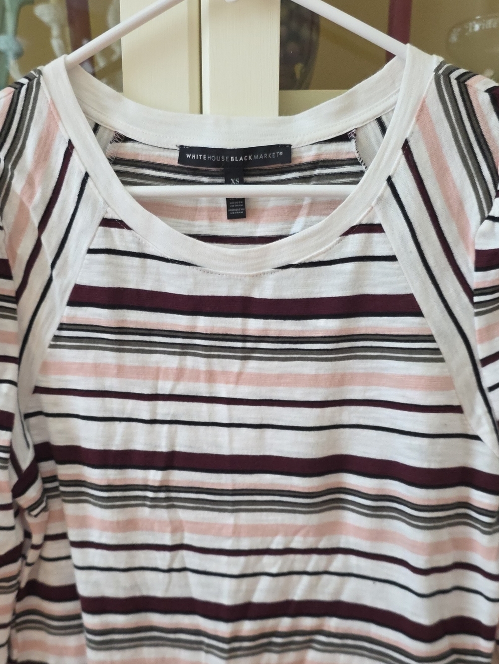 White House Black Market White Pink Maroon Striped Long Sleeve Top